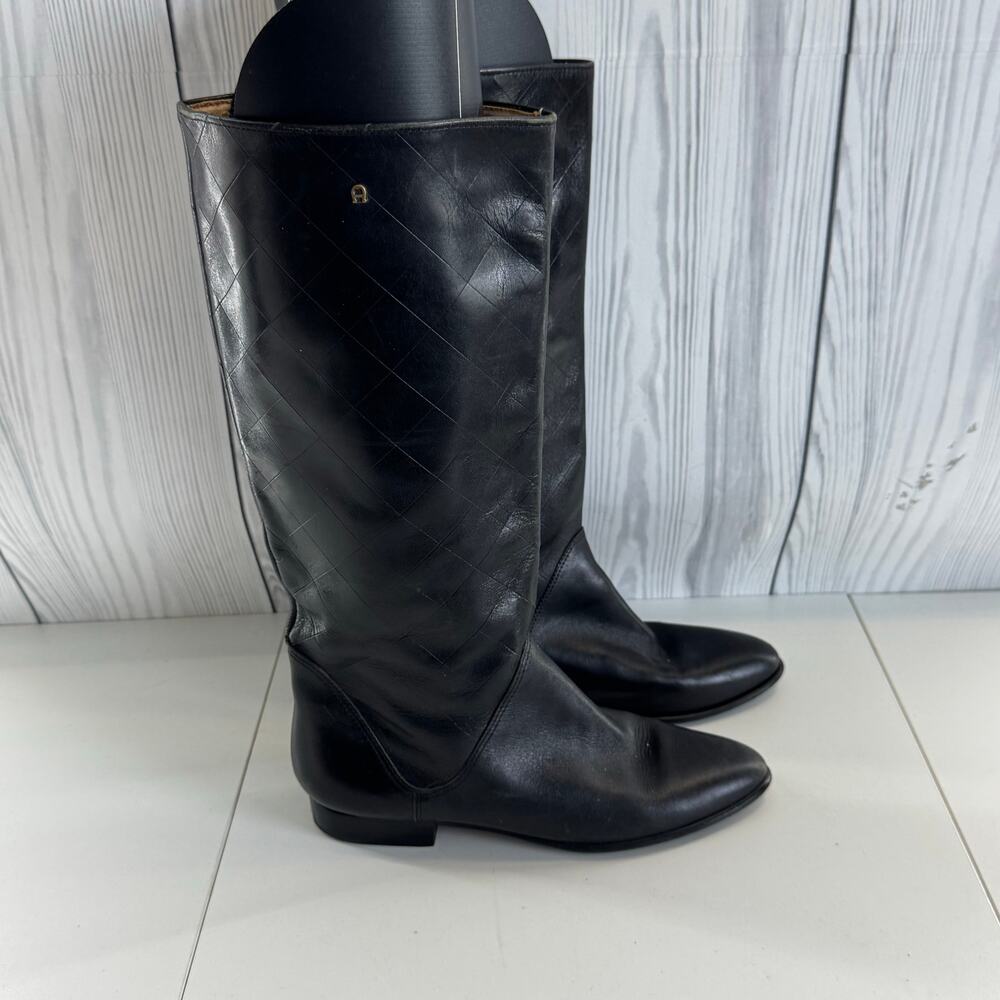 Y2K Etienne Aigner Adele Leather Women's Flat Tall Riding Boot Black 7.5 (FLAW)